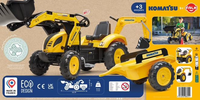Trattore a pedali Komatsu con benna anteriore e posteriore e rullo