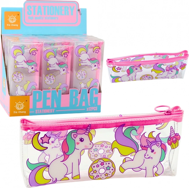 Astuccio scolastico trasparente con motivo di unicorni