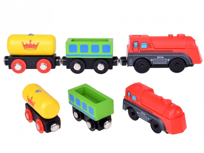 Grande set di trenini in legno con locomotiva a batteria e figure