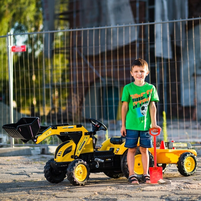 Trattore a pedali Komatsu con benna anteriore e posteriore e rullo