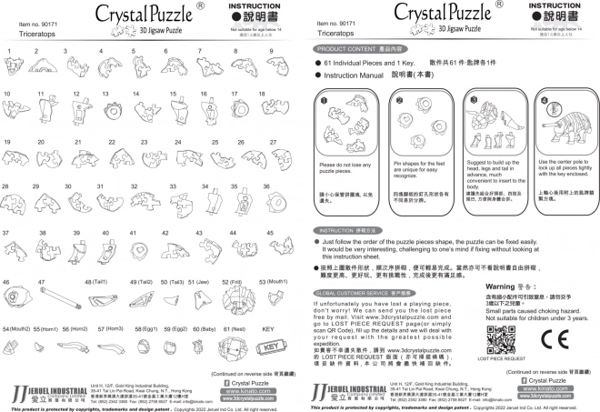 Puzzle 3D cristallo triceratopo con cucciolo