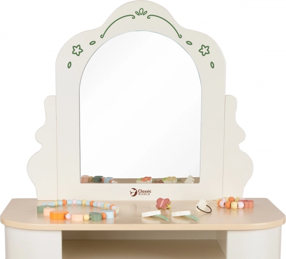 Toeletta in Legno con Specchio Rotondo e Accessori Pastel Classic World