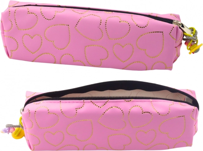 Astuccio rosa con cuori dorati