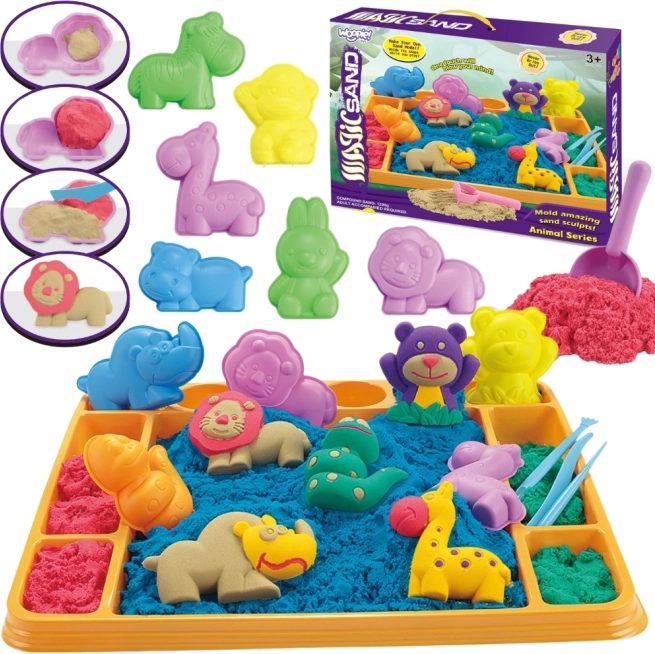 Woopie Sabbia Magica Safari Avventura Set XL ZOO con Tavolino e Formine