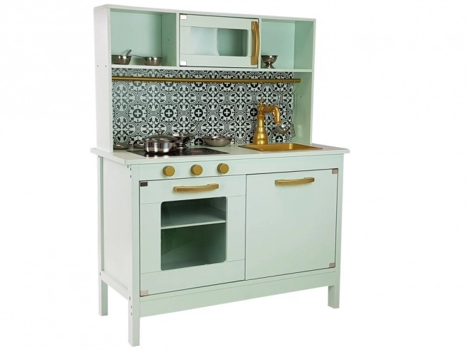 Cucina in legno Emma menta con accessori in acciaio inossidabile