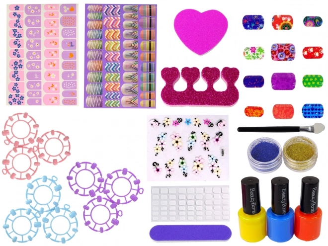 Set Unico per Nail Art Con Smalti, Adesivi e Glitter