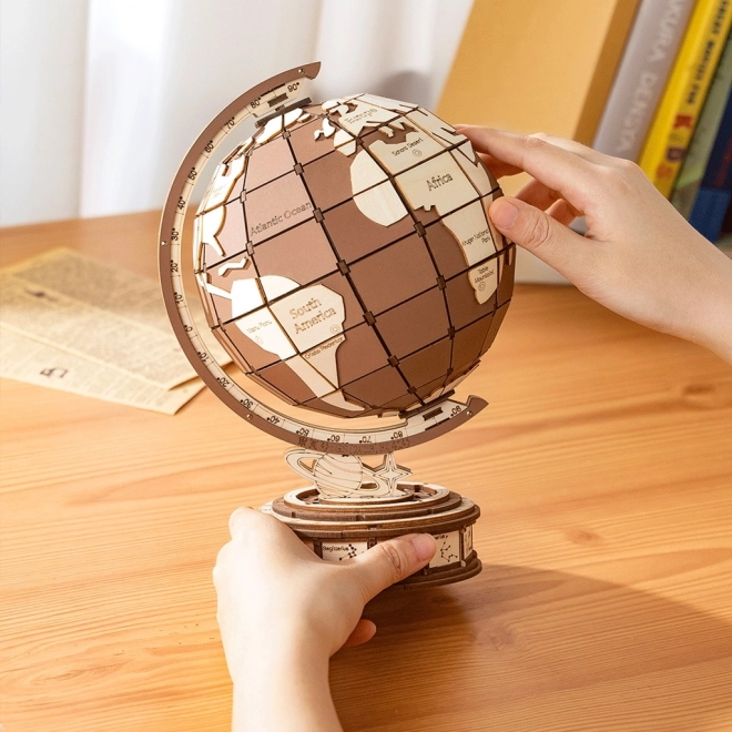 Puzzle 3D in legno Globo con meraviglie del mondo