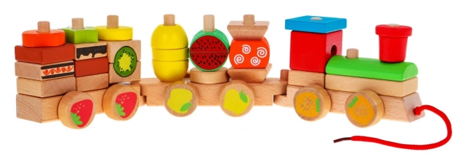 Locomotiva in legno con sorter per bambini 3+ Gioco sensoriale + 27 blocchi