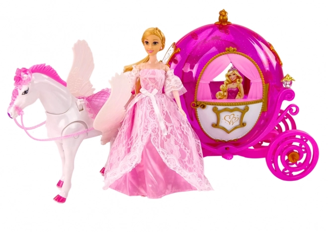 Carrozza con Cavallo e Bambola Principessa Set Pegaso Rosa