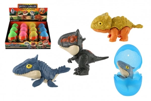 Dinosauro mordente nell'uovo plastica 10 cm vari colori