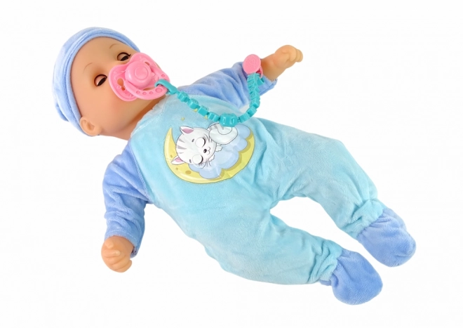 Bambola Neonato Suoni con Pigiama Blu e Accessori