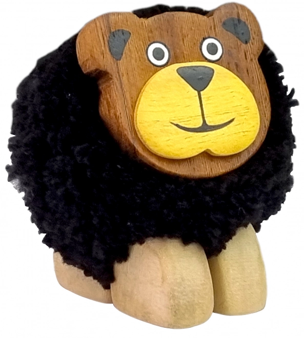 Figurina Di Legno XL Orso Con Pon Pon