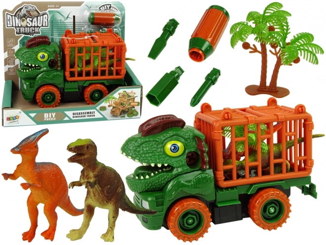 Camion Trasportatore Dinosauro Verde per Smontare con Accessori