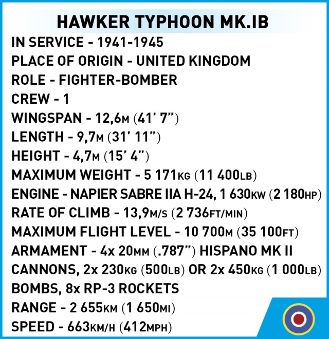 Modello di costruzione Hawker Typhoon Mk.1B