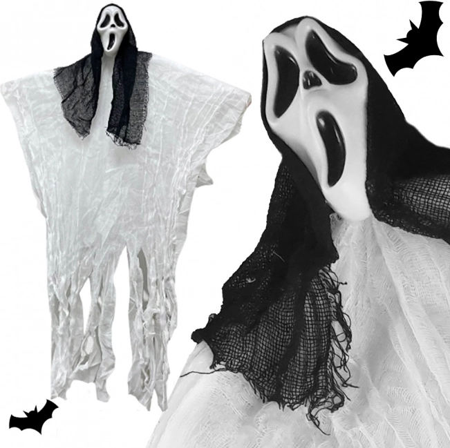 Decorazione Halloween sospesa fantasma con maschera di Scream 90 cm