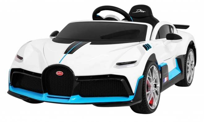 Bugatti Divo Macchinina a batteria per bambini bianca + telecomando + EVA + avvio lento + LED MP3