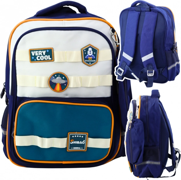Zaino scolastico con toppe cosmiche e astuccio 16L