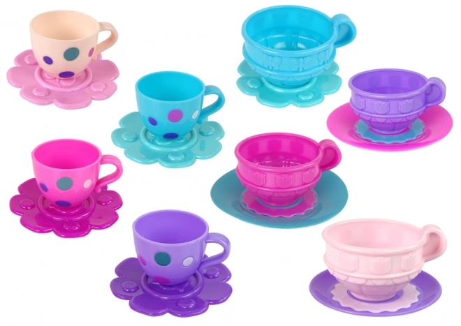 Set da tè per bambini con tazze, piatti e posate viola