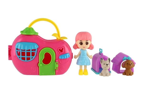 Bambola e due animaletti con accessori
