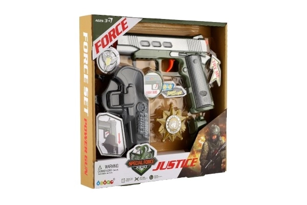 Pistola con accessori plastica a batteria con suono e luce in scatola 25x25x4cm