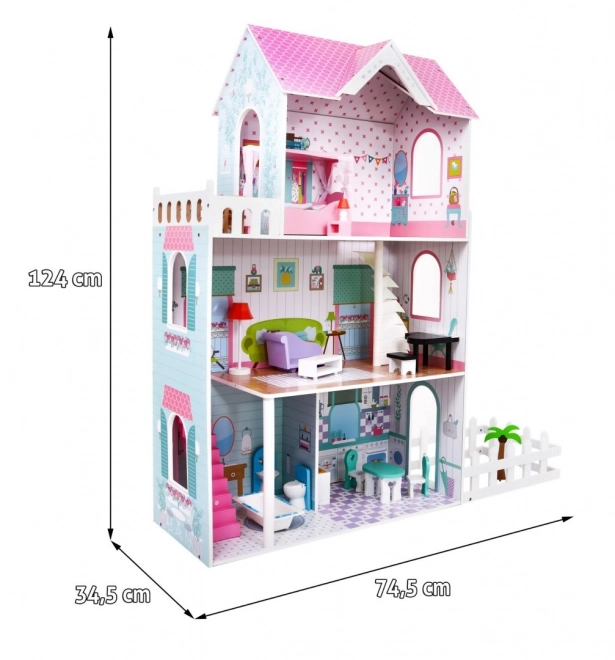 Casa delle bambole in legno Rosa per bambini 3+ con arredi e mobili