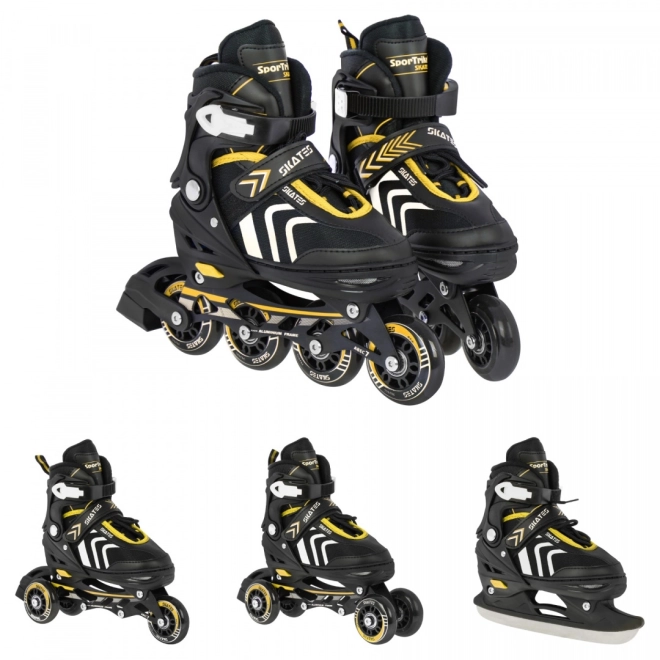 Set 4 in 1 Pattini Pattini a Rotelle Pattini da Ghiaccio per Bambini Taglia 39-43 Blu – Gialla