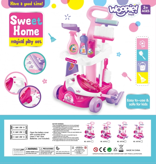 Set pulizie per bambini con carrello e aspirapolvere Woopie