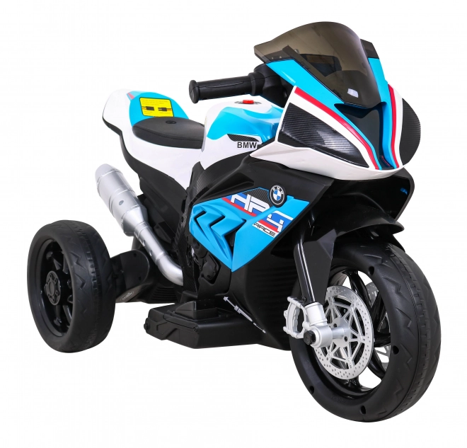 BMW HP4 Motocicletta per bambini a batteria Blu + 3 ruote + LED + MP3 USB + Pelle Eco