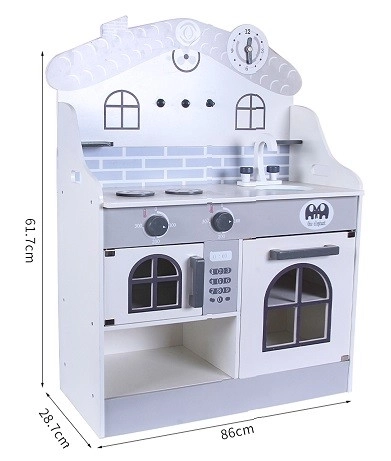 Cucina in legno grigia con luce e accessori per bambini