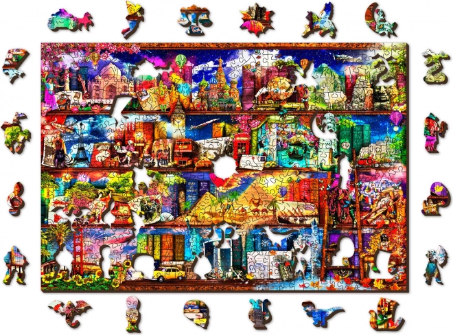 Puzzle in legno a doppia faccia tema viaggio