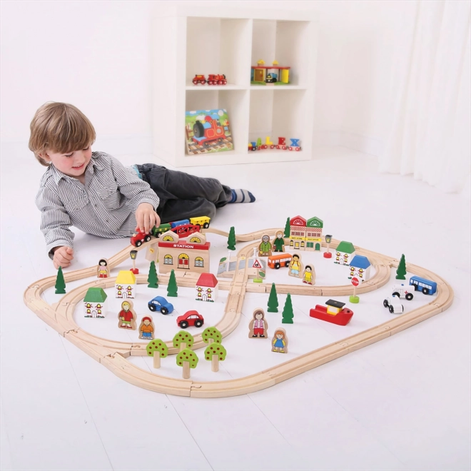 Ferrovie in legno Bigjigs Rail città e paese 91 pezzi