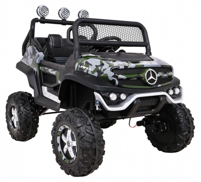 Mercedes Benz Unimog per bambini Moro vernice + trazione 4x4 + telecomando + vano bagagli + avvio lento + MP3 LED