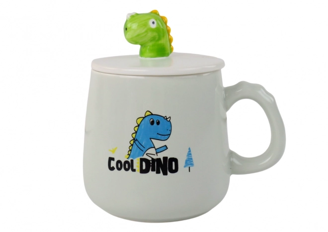 Tazza in ceramica con dinosauro blu con coperchio e cucchiaio