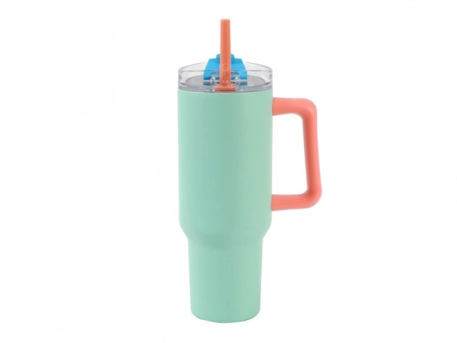 Tazza termica grande con cannuccia - verde
