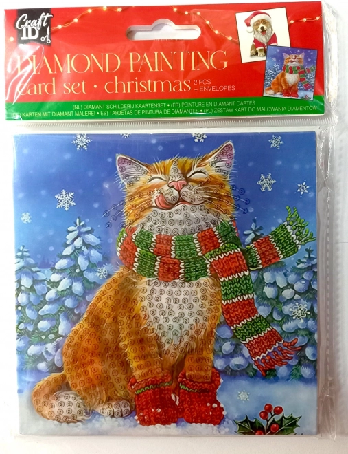 Set di biglietti di Natale con pittura diamantata con gatto e cane