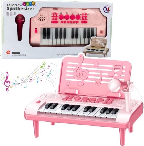 Pianino elettronico per bambini con microfono e leggio, rosa