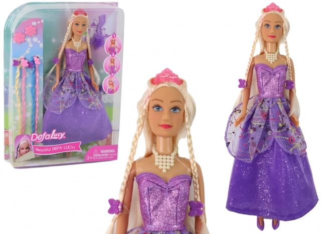 Bambola Principessa Vestito Viola con Treccine Aggiuntive