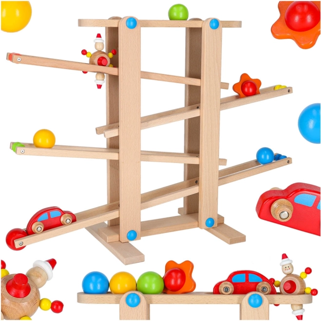 Set pista a biglie in legno Montessori XXL