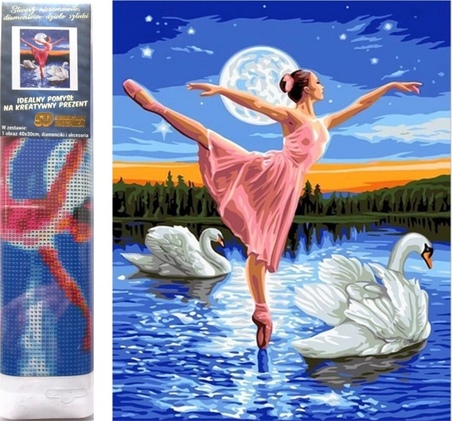 Pittura Diamante Ballerina Tra Cigni 30x40cm