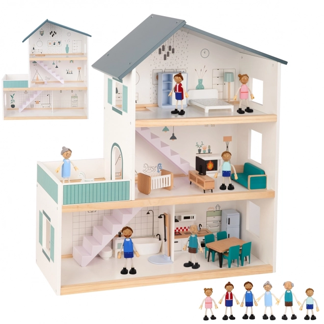 Grande casa delle bambole in legno di Tooky Toy con figure FSC