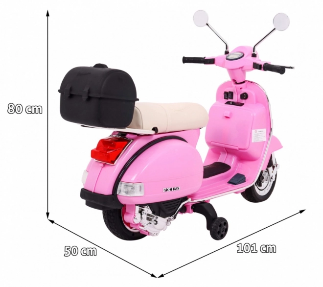 vespa elettrica per bambini rosa con ruote ausiliarie e audio