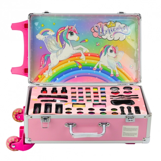 Set bellezza in valigia con ruote Unicorno rosa