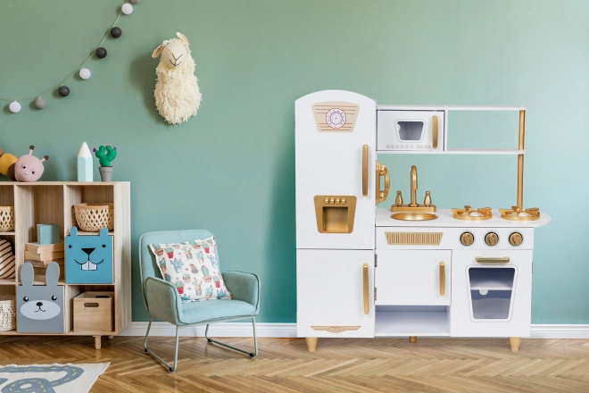 Grande cucina in legno per bambini, bianco e oro, ECOTOYS
