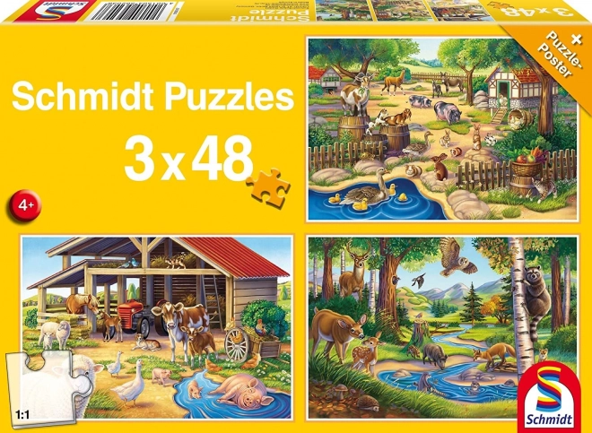 Puzzle I miei Animali Preferiti 3x48 Pezzi