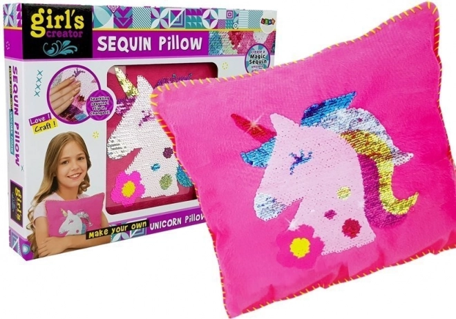 Cuscino Rosa con Lustrini Unicorn DIY