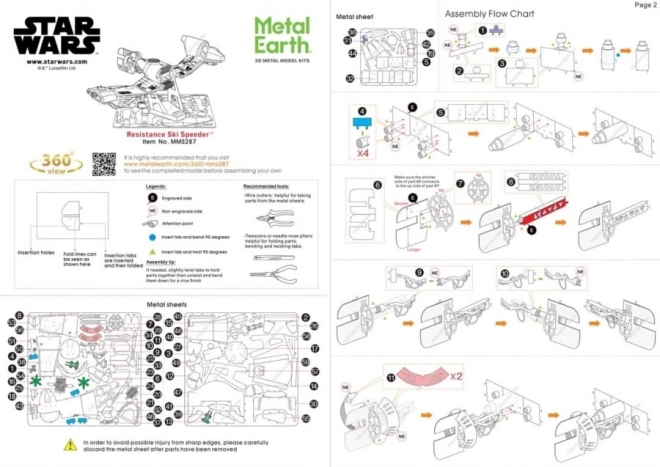 Puzzle 3D Metal Earth Star Wars: Ski Speeder della Resistenza