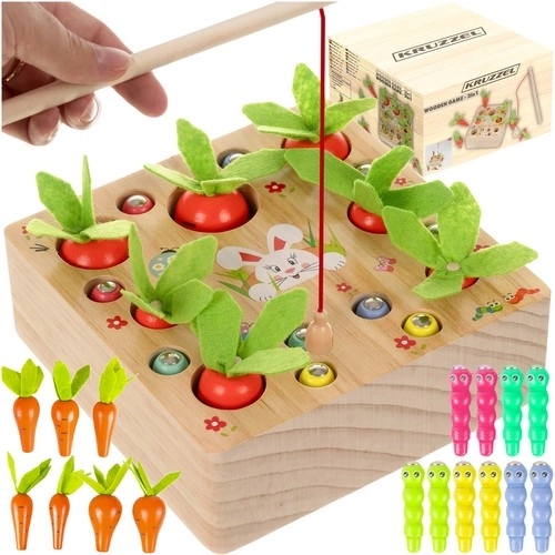 Gioco in legno educativo Montessori 2 in 1 orto delle carote