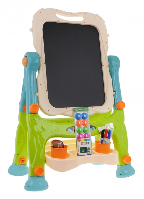 Tabellone 2 in 1 magnetico e cancellabile per bambini con accessori e sgabello