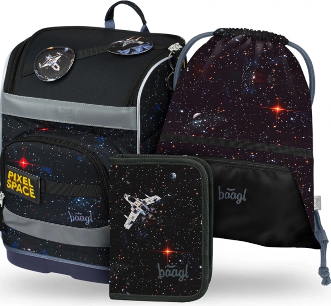 Set scolastico BAAGL: Zippy Plus Pixel Space - cartella, astuccio, sacchetto