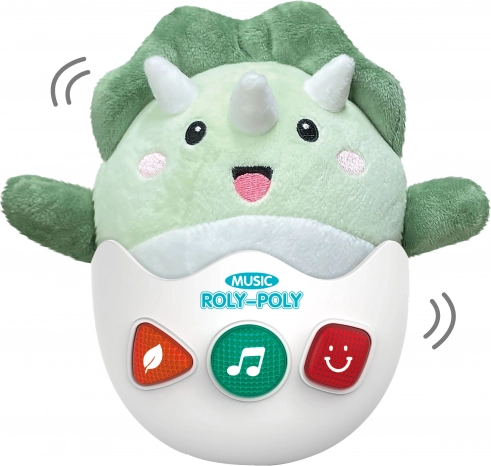 Dinosauro di peluche rotolante con effetti luminosi e sonori 20 cm